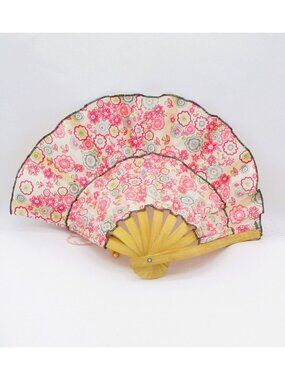 Floral Folding Hand Fan /Hat Bamboo Frame & Pink Patterned Fabric   88